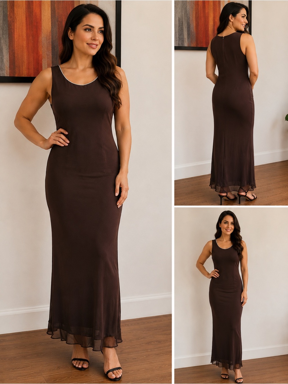 Onyx Nite Brown Sleeveless Maxi Dress